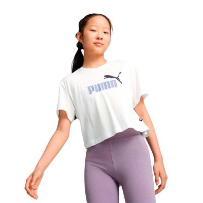 PUMA PUM GIRLS LOGO CROPPED TEE PUMA WHITE-PALE PLUM