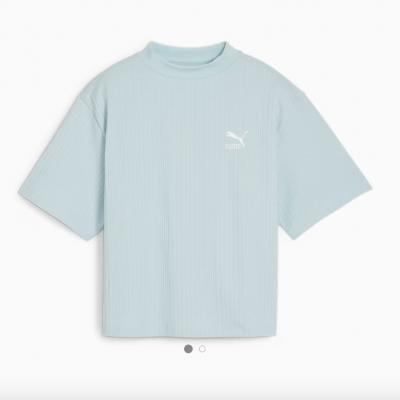 PUMA PUM CLASSICS RIBBED RELAXED MOCK NECK TEE TURQUOISE SURF