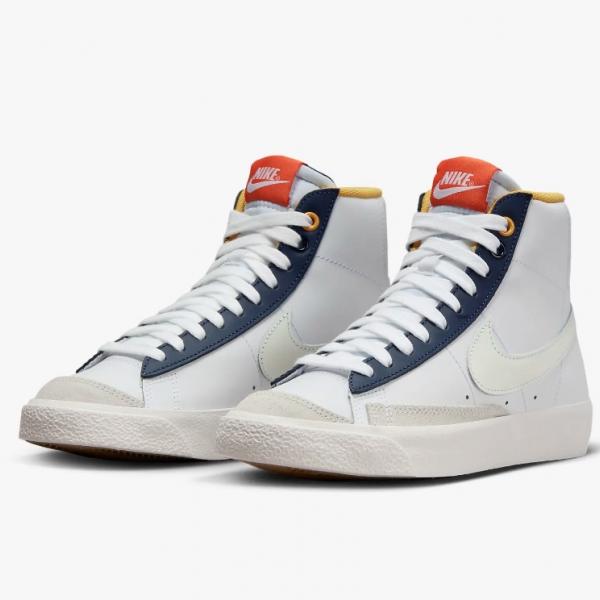 NIKE NIK BLAZER MID '77 BG  WHITE/POLAR-MIDNIGHT NAVY-SAFETY ORANGE