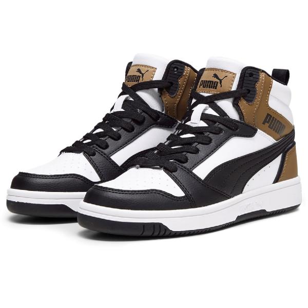 PUMA Puma Rebound V6 Mid Jr White- Black-Chocolate Chip